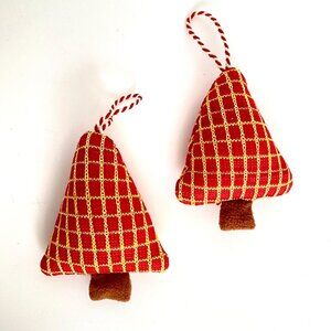 Soft Squishy Red Yellow Christmas Tree Ornaments Set of 2 5.5in Tall
